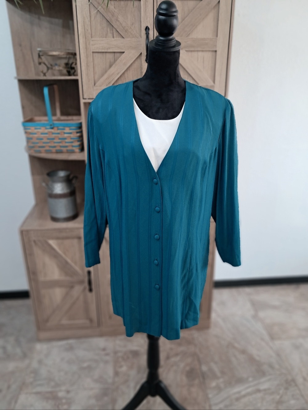 Vintage 70's Michael Blake Teal Blue Blouse Tunic Shacket Button Front Women 20